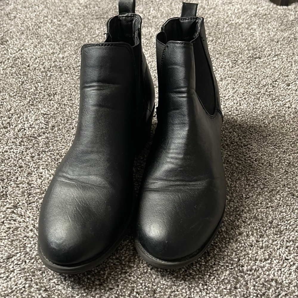 Black pleather ankle boots
